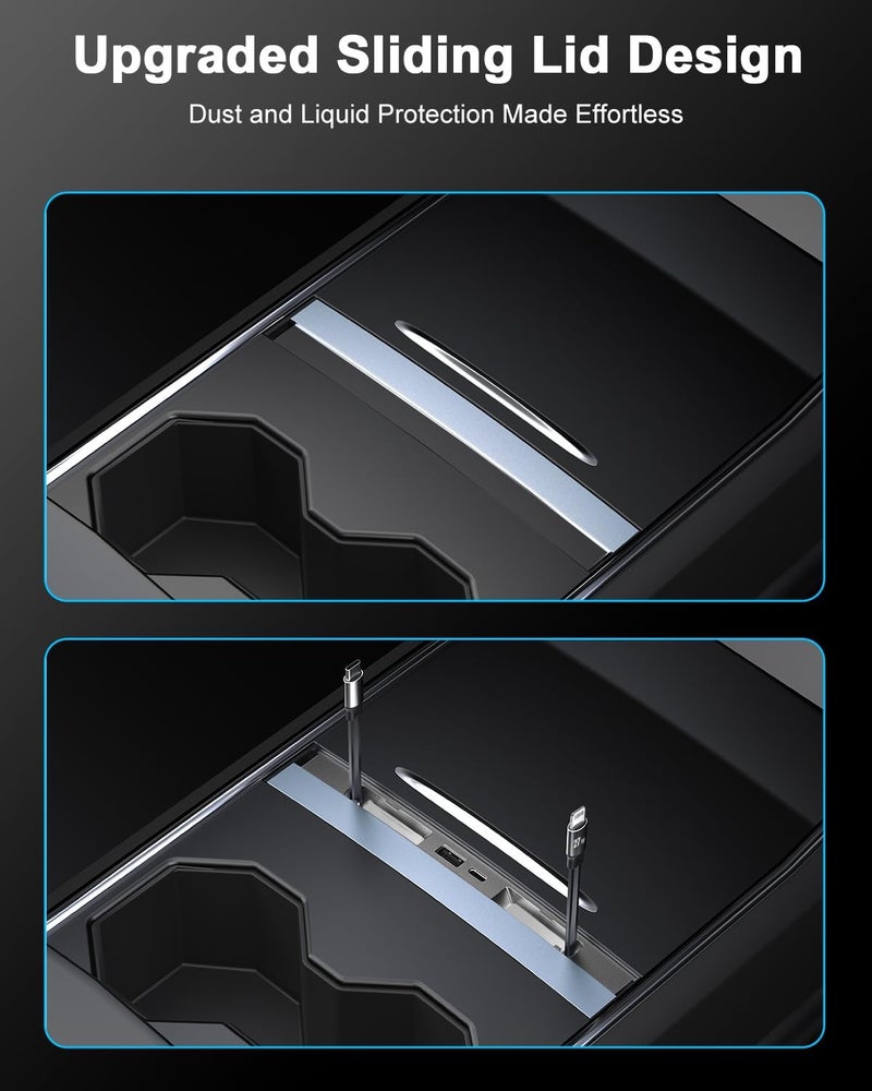 Lansan محور USB بقوة 65 واط لسيارة تسلا موديل 3 (موديل Y الجديد 2024 2025 2026 - شاحن سريع ملحقات تسلا لموديل 3 هايلاند (موديل Y الجديد) محور شاحن USB 4 منافذ شاحن هاتف قابل للسحب -S - Image 4